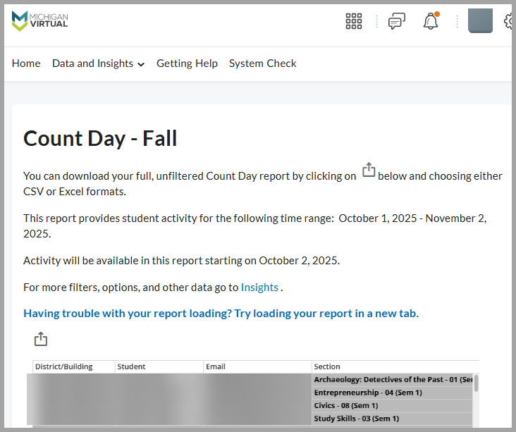 Brightspace Count Day Widget Fall 2025